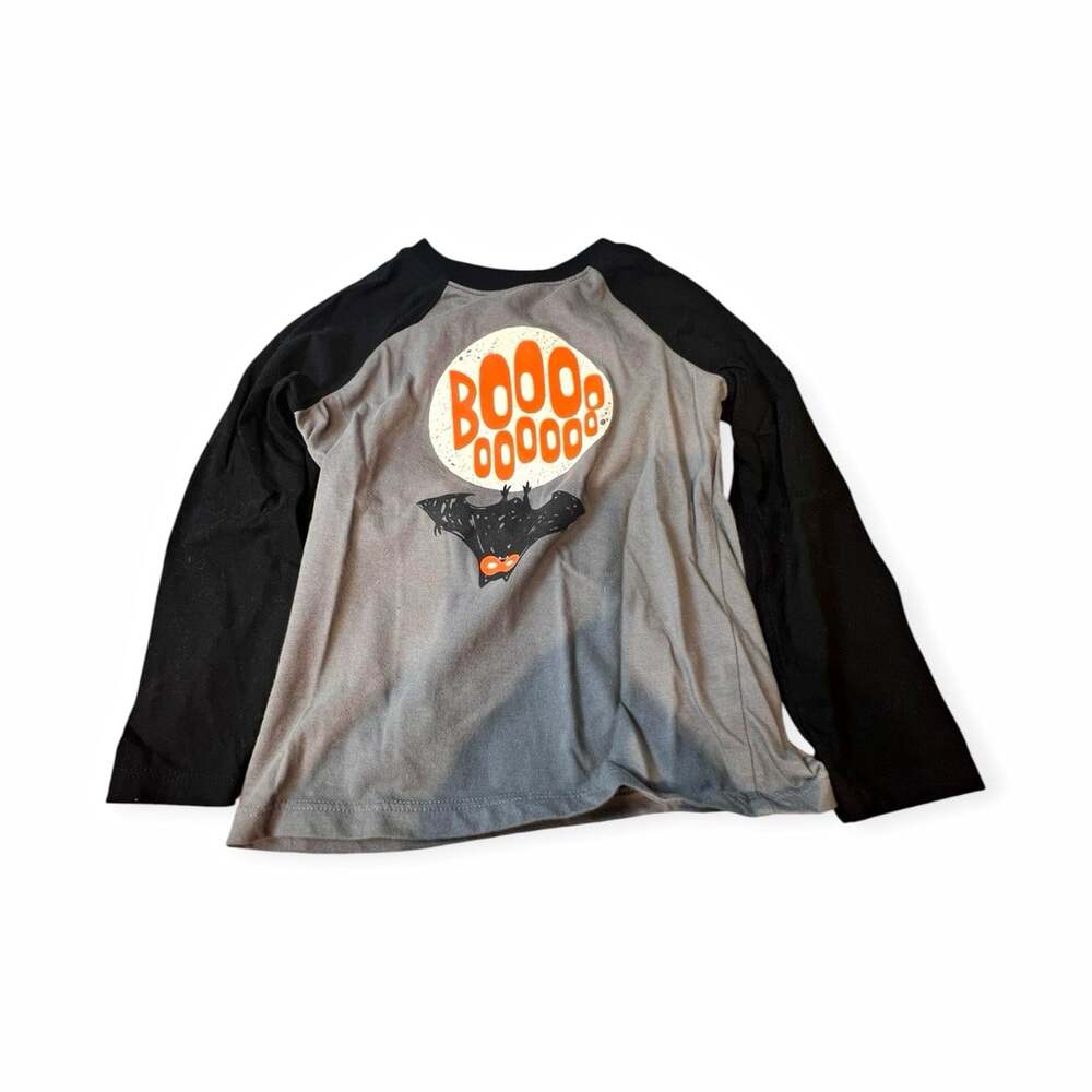 Cat & Jack Halloween Bat BOOO Graphic T-Shirt 4T Gray/Black Long Sleeve